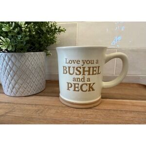 Cracker Barrel Bushel and a Peck Stoneware Coffee Mug Cream Gold Hand Painted